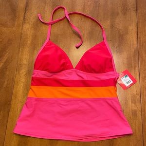 Isaac Mizrahi Pink Orange Tankini Top M NWT